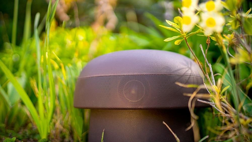 Outdoor speaker designed to blend into a garden setting
