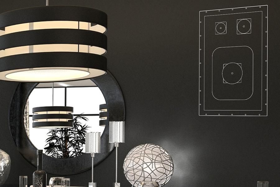 Black wall with an outlined hidden speaker design