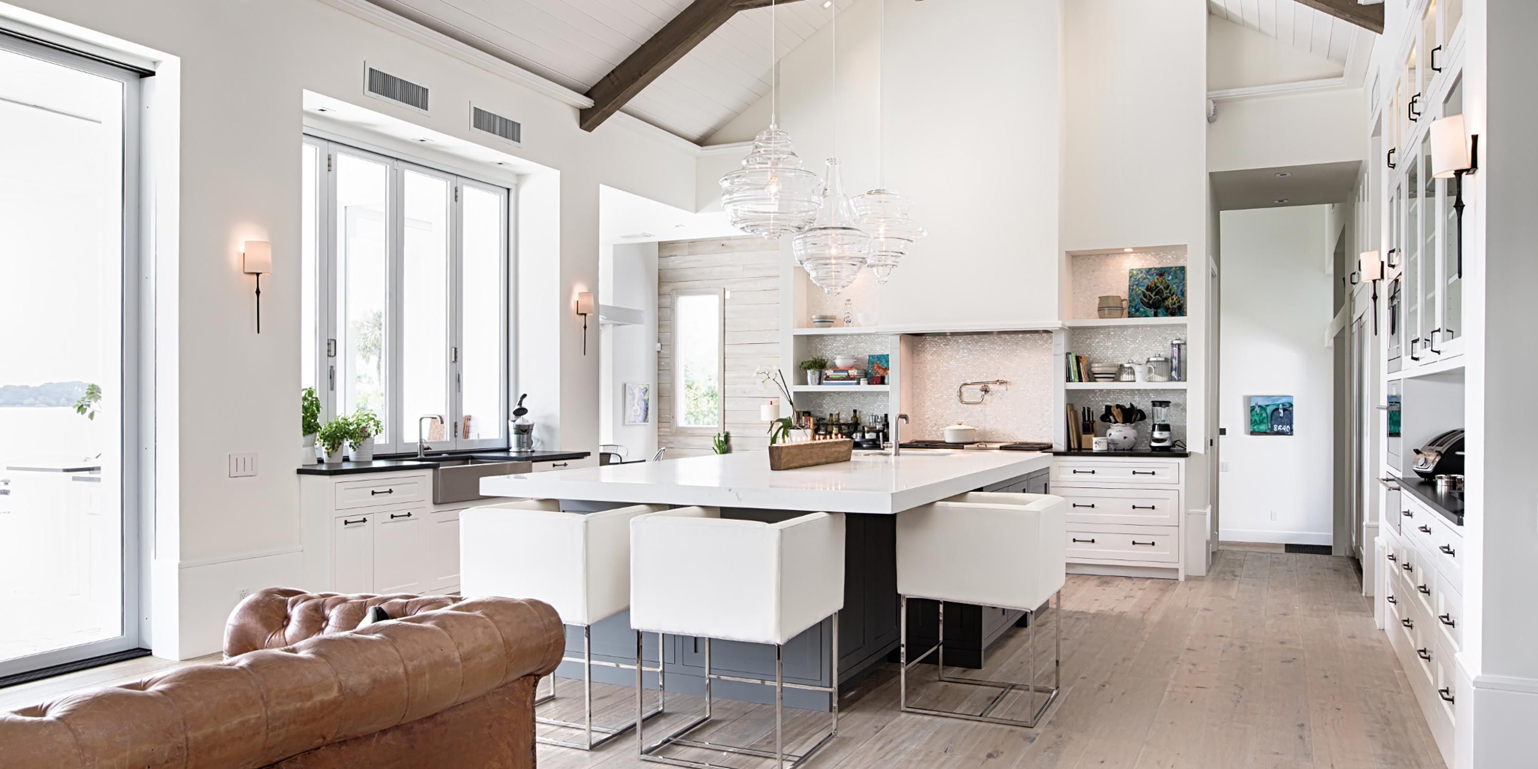Bright modern kitchen with a large island and pendant lights